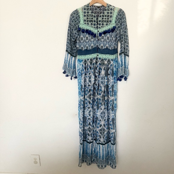 Hemant & Nandita Blue and Green Lace Detail maxi dress size S - Picture 1 of 15
